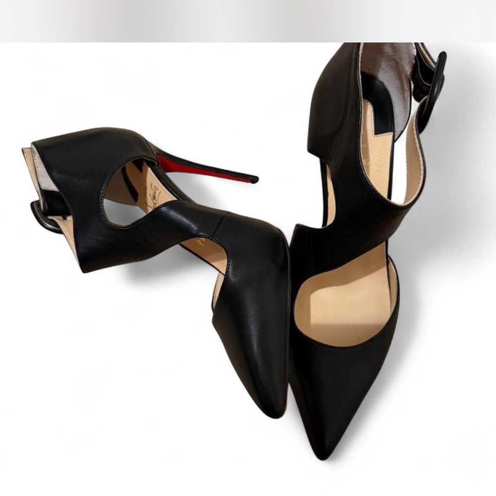 Black Pointed-Toe Ankle Strap Heels - Picture 7 of 7